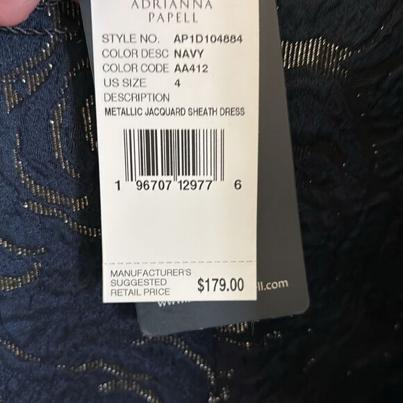 Adrianna Papell AP1D104884 Metallic Stretch Jacquard Sheath Dress size 4 NWT - Picture 4 of 6